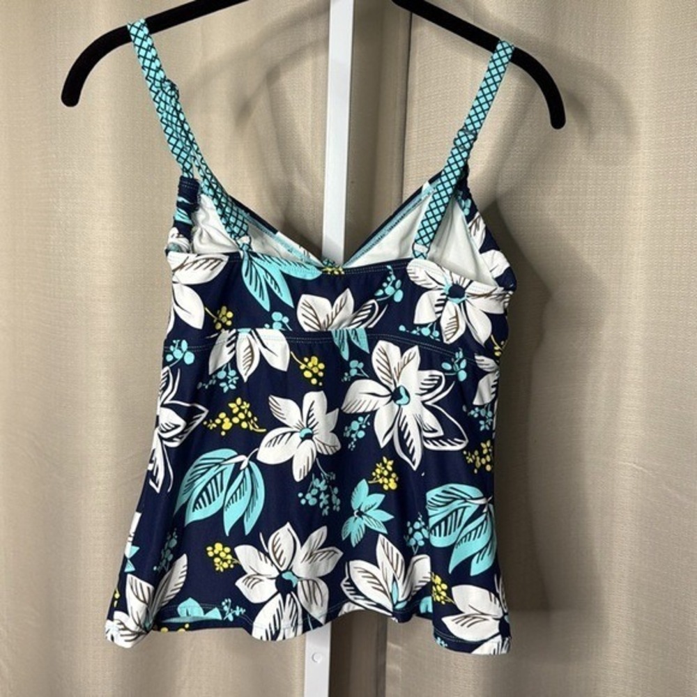 Beach House Swim Tankini Top Floral Navy Blue Aqua White Size 8 - Picture 3 of 4